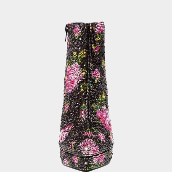 NEW BETSEY JOHNSON Delia Rhinestone Floral Booties Black/Pink 367tn - Picture 7 of 12